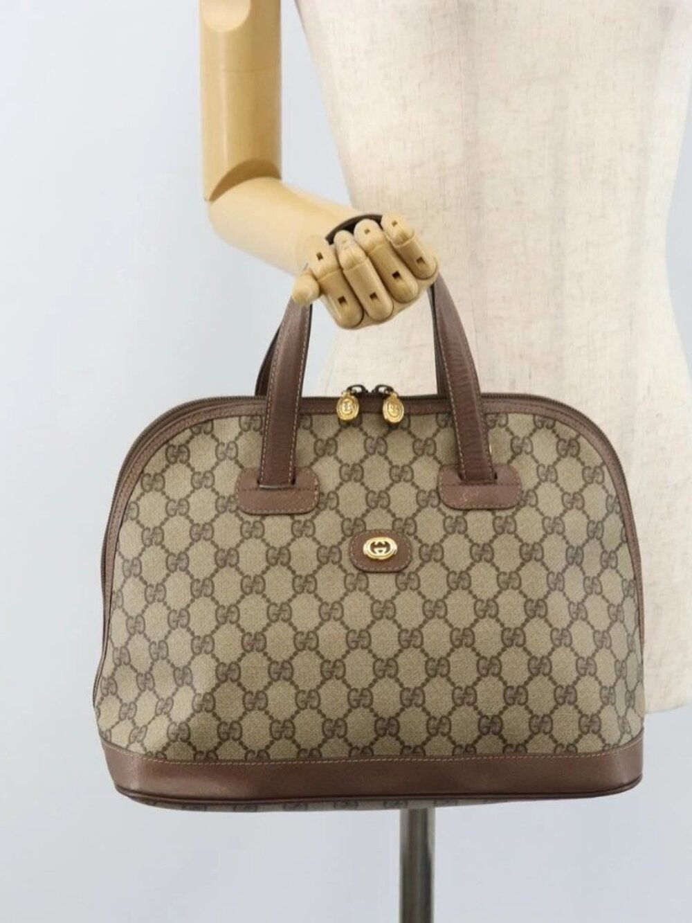 GUCCI GG Supreme Hand Bag PVC Leather Beige Gold 000 46 6004 Auth 172947